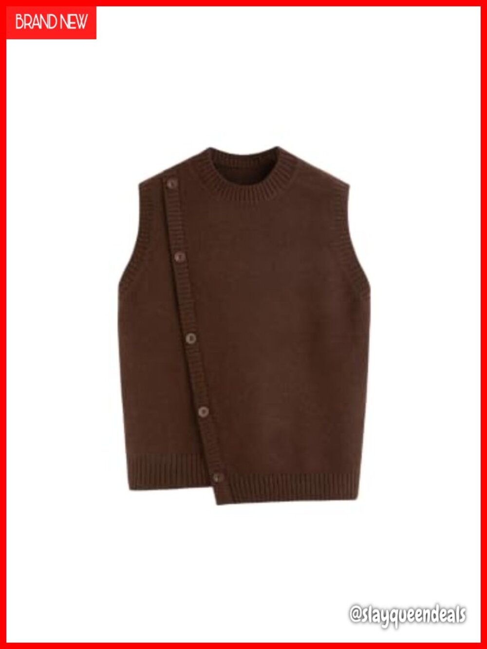Wool Blend Knit Sweater Vest Wrap Front Crew Neck Loose Fit Layer